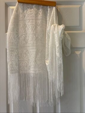Lulu's White Crochet Fringe Swim Sarong